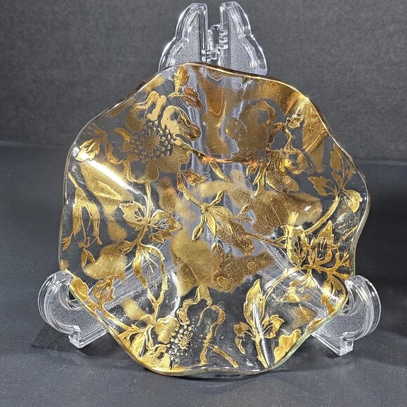 Vtg Set of 2 Ricco Verre Midcentury Hollywood Regency 22k Gold Trinket Dishes - Picture 4 of 10